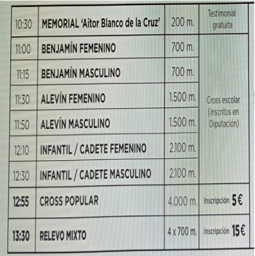 ZAMUDIOKO KROSA - 2024 - ORDUTEGIA - HORARIO